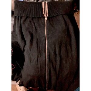 Tesoro Moda Women Sweater Full Front Gold Zipper Size M Turtle Neckline Black